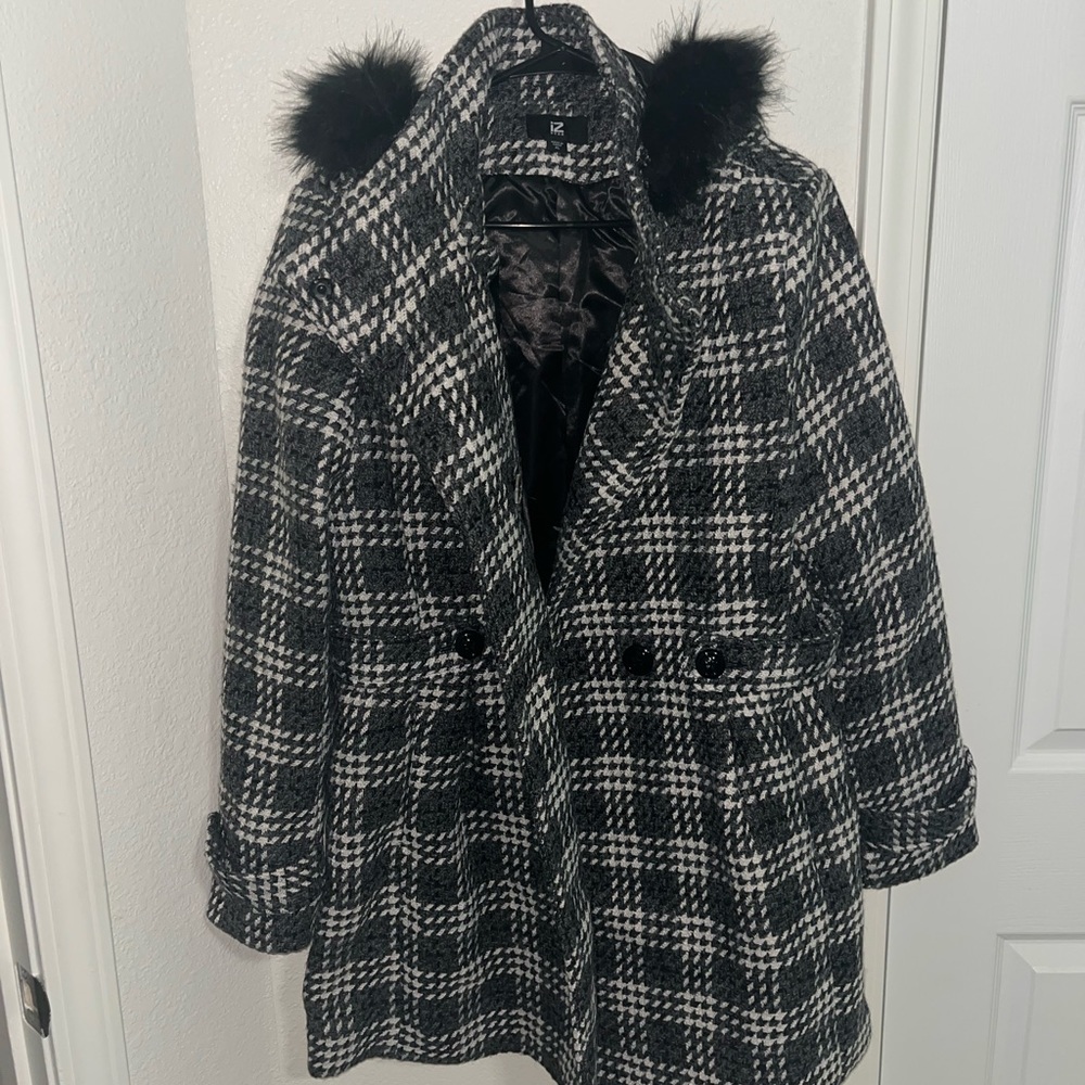 White and black womens winter coat